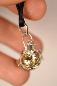 *HARMONY BALL* Balinese Pendant +Cord Locket Cage Chime Cubic Zirconia 5.9g - Picture 1 of 12