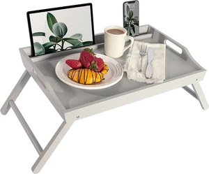 Extra Large Wood Lap Tray with Phone Holder for Laptops and Tablets - Gray - Afbeelding 1 van 12