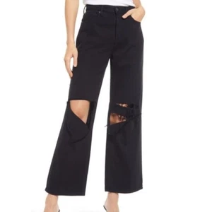 NWT Hidden Logan Dad Jeans Ripped Black Mid Rise Wide Straight Leg Size 30 - Picture 1 of 11