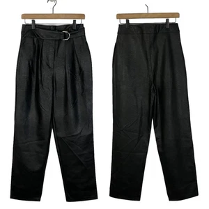 Nasty Gal 8 Black Faux Leather Relax Fit High Waisted Tie Belt Straight Leg Pant - Picture 1 of 8