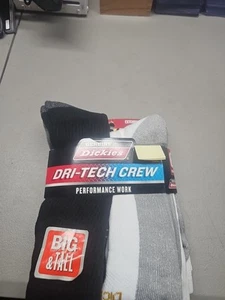 Dickies Size 12-15 Big and Tall Mens Comfort Crew Work Socks 5 Pair Black White - Picture 1 of 6
