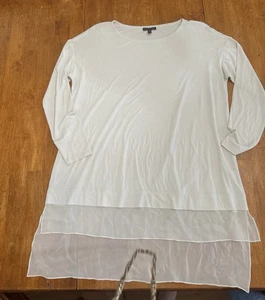 Eileen Fisher Blouse Womens Medium Ivory White Silk Sheer Quiet Luxury Tunic - Picture 1 of 9
