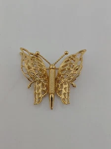 MONET Vintage signierte goldfarbene filigrane Brosche mit Doppelflügeln SCHMETTERLING Anstecknadel - Bild 1 von 3