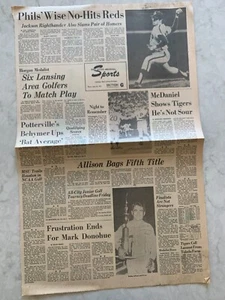 Lansing State Journal, 24 de junio de 1971 Sec G p 1-2/5-6 Rick Wise lanzamientos sin hits - Imagen 1 de 1