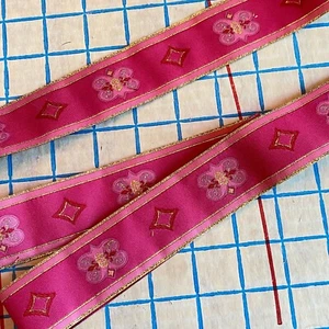3 YD 1 1/2" Pink Gold Jacquard Ribbon Trim - Picture 1 of 5