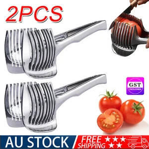 2PCS Handheld Tomato Slicer Lemon Cutter Stainless Steel Cut Aid Slicing Holder - Picture 1 of 10