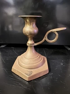 Vintage Solid Brass Chamber Stick Candle Holder with Finger Handle - Picture 1 of 6
