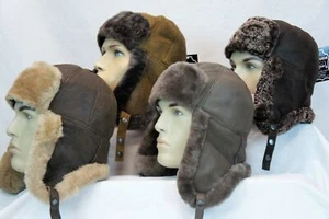 4 COLORS REAL SHEEPSKIN SHEARLING LEATHER FUR HAT Trapper Ushanka Hunting S-3XL - Picture 1 of 13