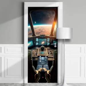 Mural de puerta de cabina de cabina de nave espacial, calcomanía adhesiva futurista, laminado, 1 pieza - Imagen 1 de 19