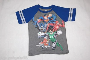 Boys S/S Tee Shirt JUSTICE LEAGUE Gray Blue JERSEY TEE Superman Batman SIZE 5-6 - Picture 1 of 1