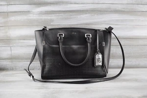 Ralph Lauren Medium Large Purse Hand Bag Black Classy Square Pattern Zip Shut - Picture 1 of 17