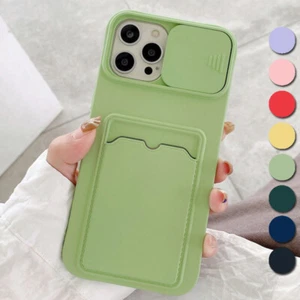 Coque Etui Souple Antichoc Pour iPhone 16 15 14 13 Pro Max Cartes Slide Lentille - Photo 1 sur 18