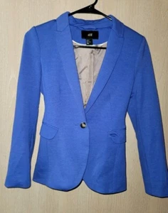 Womens H&M Blue Casual Wear To Work Blazor Suit Jacket With Pockets SIZE 2 - Picture 1 of 8