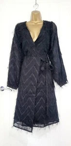 VILA | Midi Wrap Dress | Feather | Size 10 | Party Cocktail XMAS | Black | NEW - Picture 1 of 7