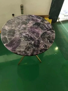 Sofá de piedra amatista redonda de 24" mesa de centro decoración de piedras preciosas curativas de cristal - Imagen 1 de 9