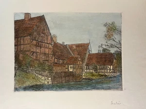 Albert Jensen (Elmstedt) Vintage Print Art - Aarhus Old City, Denmark 37x28cm - Bild 1 von 11
