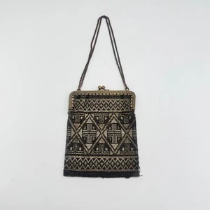 Antique 1920s Art Deco Handmade Micro Bead Flapper Metal Frame Purse - Picture 1 of 8