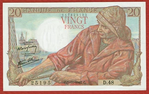 BANQUE DE FRANCE 5. 11. 1942 20 FRANCS (PICK#100a.4) CH AU - Picture 1 of 2