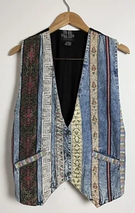 DD Designs Vest Vintage Blue Jean Western Stripe Patchwork Button Up Woman’s S - Picture 1 of 8