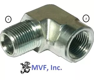 1/4" Male NPTF x 1/4" Female NPTF 90° Elbow Plated Steel Hydraulic 5502-04-04 - Picture 1 of 5