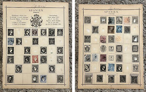 1800's EARLY 1900's SPAIN STAMP LOT ON VINTAGE ALBUM PAGE