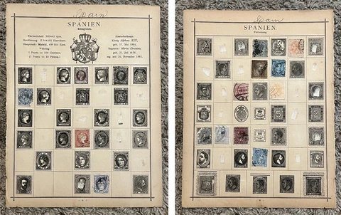 1800's EARLY 1900's SPAIN STAMP LOT ON VINTAGE ALBUM PAGE Cover