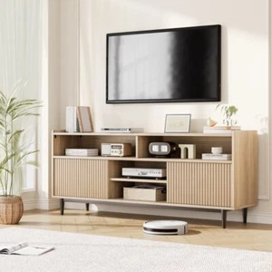 Wood TV Stand Entertainment Center Fluted TV & Media Furniture TV Console Table - Picture 1 of 8