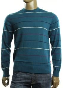 NUEVO SUÉTER PARA HOMBRE IZOD CUELLO REDONDO CALIBRE FINO ALGODÓN A RAYAS AZULES S - Imagen 1 de 3