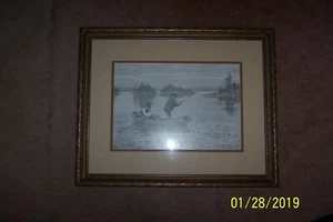 1904 Framed P.F. COLLIER & SON/A.B. FROST Muskallonge Fishermen Rowboat Print - Picture 1 of 4