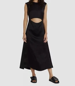 $480 LouLou Studio Women's Black Satin Cutout Copan A-Line Dress Size S - Picture 1 of 5