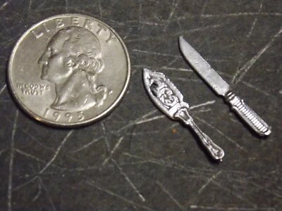 Dollhouse Miniature Silver Cake Server & Knife Set 1:12 scale Z78 Dollys Gallery