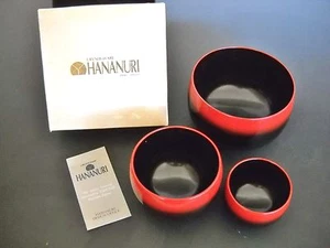 Japanische Lackschalen von HANANURI Urashi-Ware 3er Set passend schwarz mit Box - Bild 1 von 11