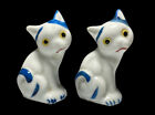 Vintage White & Blue Sad Kitty Cats With Yellow Eyes Salt & Pepper Shaker Set