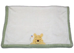 Disney Winnie the Pooh Cream Baby Blanket Bee Green Trim Security Lovey 30x40" - Picture 1 of 2