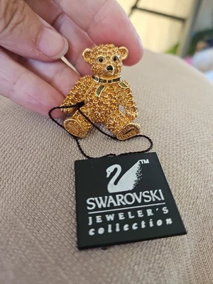 Broche prendedor de oso de peluche de cristal de Swarovski tono dorado esmalte logotipo de cisne nuevo Foto 1 de 4
