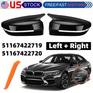 Gloss Black Style Side Mirror Cover Cap For BMW G20 G21 G22 G30 G31 G11 G14 G15 - Picture 1 of 14