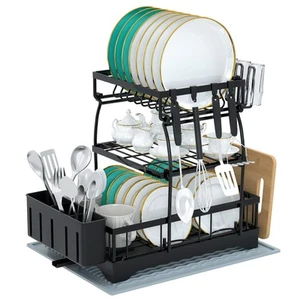 Dish Drying Rack, Plate Racks with Silicone Dry Mat, Dishes Holder for Kitche... - Picture 1 of 9