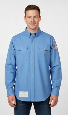 Bulwark Flame-Resistant CoolTouch Dress Uniform Shirt Light Blue /Removed patch - Image 1 of 4