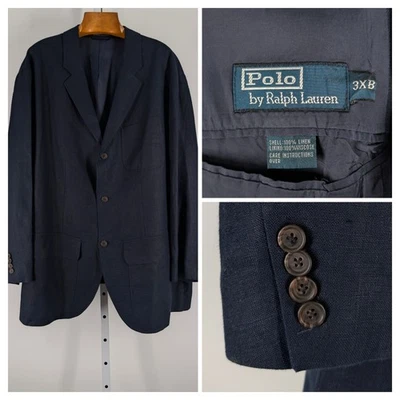 Polo Ralph Lauren льняной блейзер темно-синий Sport пальто куртка 3XB большой высокий 3 кнопки - Изображение 1 из 4