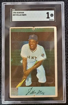 1954 Bowman WILLIE MAYS #89  SGC 1 Early "the Say Hey Kid" Card - Image 1 of 2