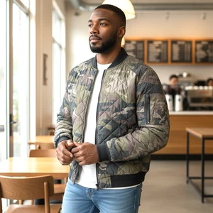 Calvin Klein Men's Quilted Bomber Jacket Green Olive Camo Size Extra Large - Picture 1 of 17