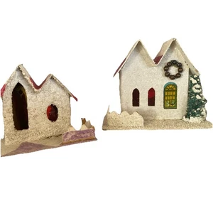 ✨3X VINTAGE WEIHNACHTSDORF PAPPE PUTZ HÄUSER GLIMMER JAPAN BAUM✨ - Bild 1 von 11