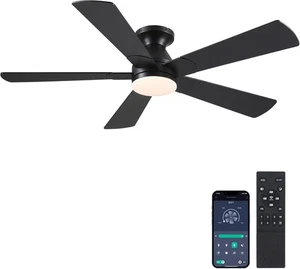 Black Ceiling Fans with Lights - 52In Flush Mount 52IN, Black-52in  - Picture 1 of 9