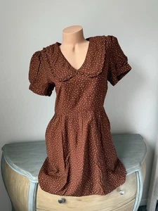 Twee Minikleid 👀 M braun Punkte Taschen Boho Academia Granola Peter Pan Kragen - Bild 1 von 11