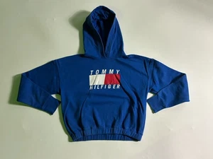 Tommy Hilfiger Cropped Hoodie Damen Gr. Medium Rot Weiß Blau Logo Spell Out - Bild 1 von 8
