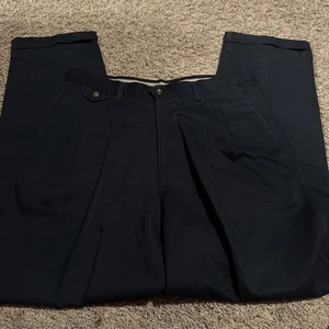 Dockers Khaki Pants Mens 36x34 Pleated Cuffed Navy Blue Chinos - Picture 1 of 6