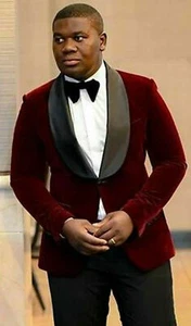 Chaqueta Blazer Abrigo Para Hombre Esmoquin Fumar Noche Fiesta Boda Cena Terciopelo Rojo - Imagen 1 de 3