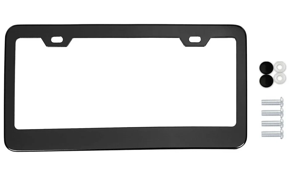 2 X 7 Row Black Crystal Metal License Plate Frame Cap BTR