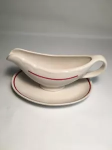 Homer Laughlin Best China Red Stripe Gravy Boat and Tray-Excellent-380 - Picture 1 of 3