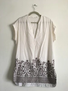 Athleta White linen Embroidered Paisley Tunic Swimsuit Cover Up Cotton S - Picture 1 of 10